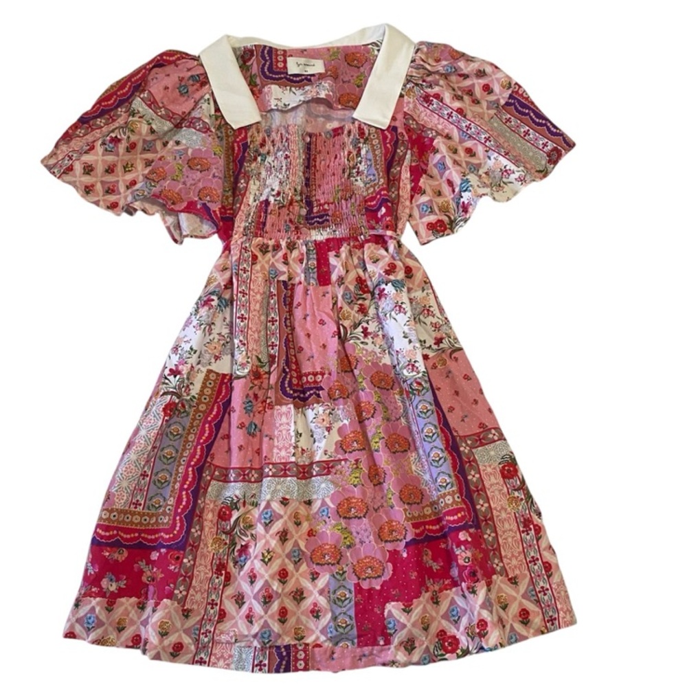 Lyn Around Pink Floral Flutter Sleeve Retro Style Dress Women’s Size XS